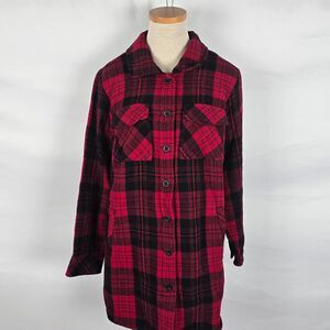 Torrid Jacket Women's 0X Large Red Plaid Anorak Button Long Sleeve Flannel EUC